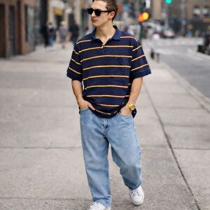 Classic 90s Ralph Lauren Polo in Blue with Burgundy and Yellow Stripes